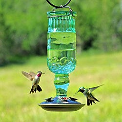 Perky-Pet Green Antique Bottle Glass Hummingbird Feeder