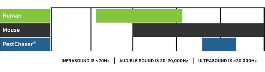 Sound Diagram: PestChaser's Sound is outside the range of human hearing, but audible to mice